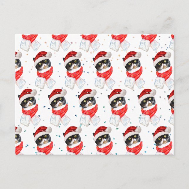 Gato Tricolor de Navidad Acuarela con Bufanda (Anverso)