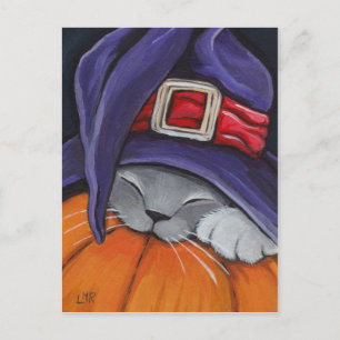 Gato usando una tarjeta postal de Gorra de brujas