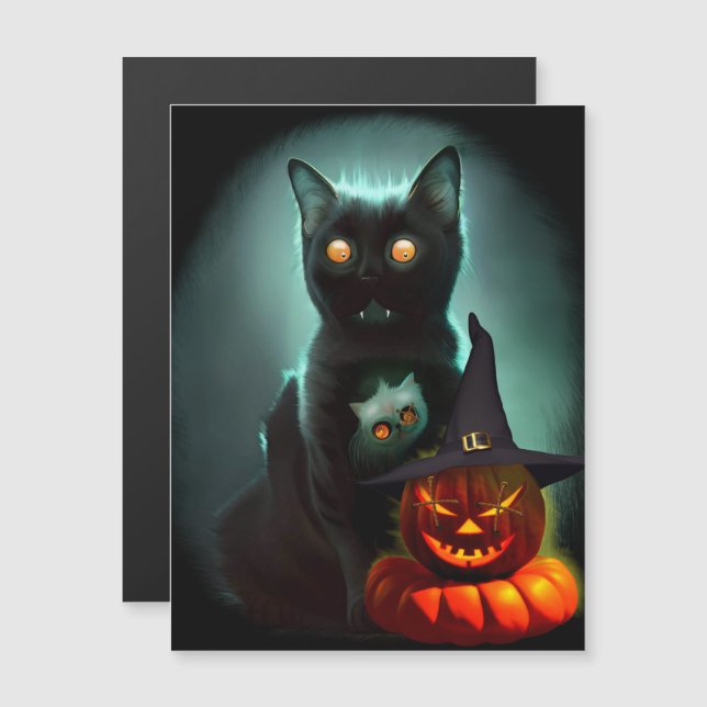 Gato vampiro y calabaza de brujo Halloween surreal (Anverso/Reverso)