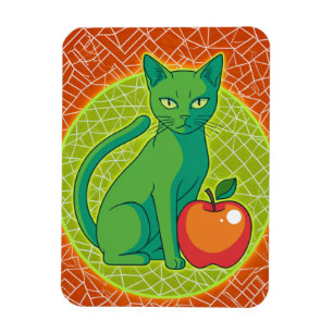 Gato verde con manzana - imán pop de frigorífico c