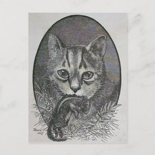 Gato victoriano con tarjeta postal de Navidades de