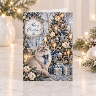 Gato Victoriano Floral Azul Vintage Navidad