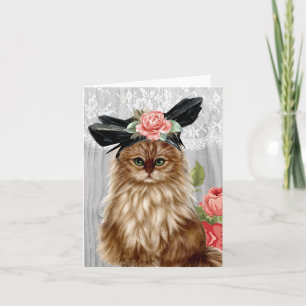 Gato victoriano vestido con tarjeta de nota de som