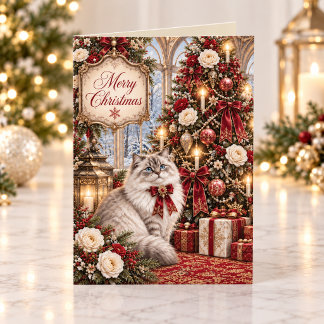 Gato Victoriano Vintage Floral Rojo Navidad
