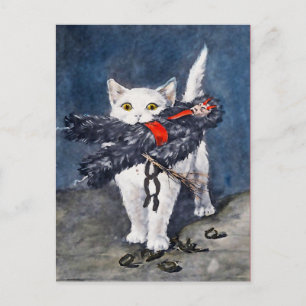 Gato vintage con postal de Krampus