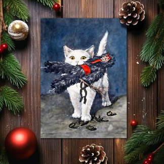 Gato vintage con tarjeta de Navidades Krampus