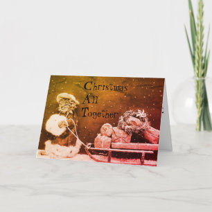 Gato vintage de Navidad con Sleigh