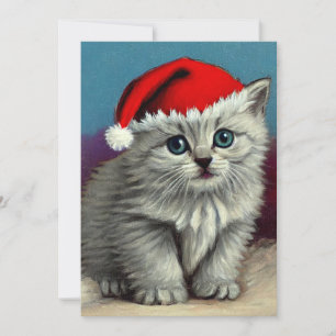 Gato vintage de Navidad en Sombrero Santa