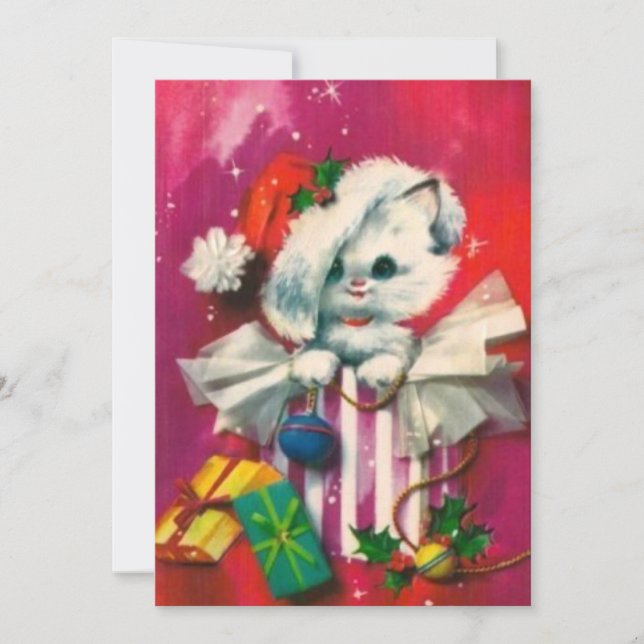 Gato vintage de Navidad en tarjeta navideña Santa  (Anverso)