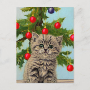 Gato vintage y árbol de Navidad