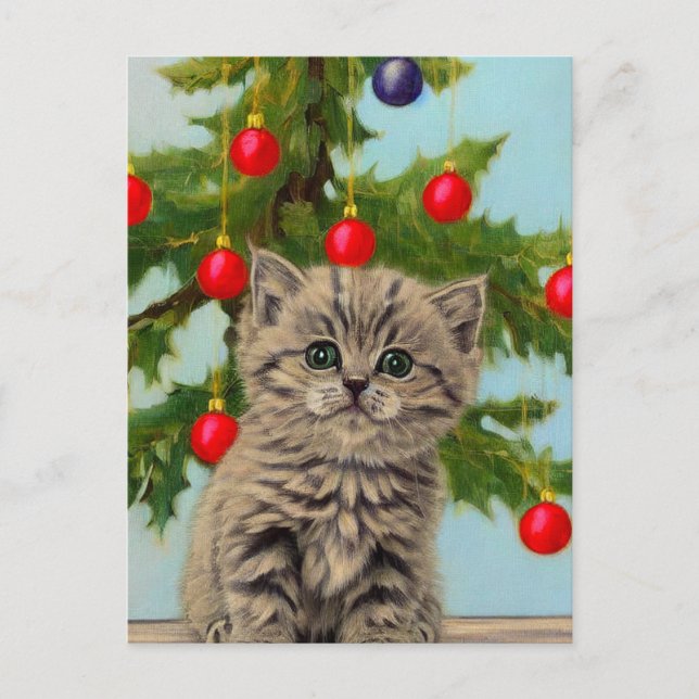 Gato vintage y árbol de Navidad (Anverso)