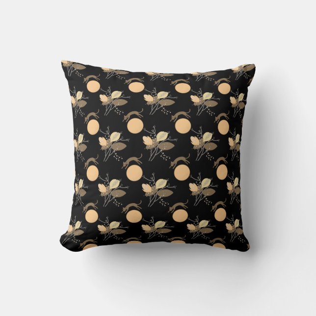 Gato volando sobre el Cojín decorativo lunar (Anverso)