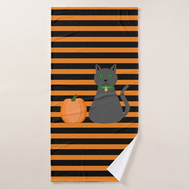 Gato y calabaza de Halloween (Toalla de baño)