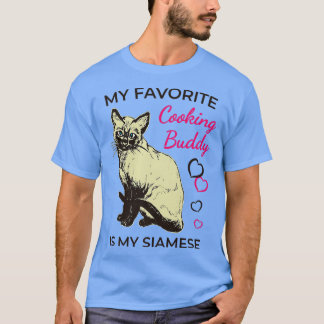 Gato y camiseta de cocina siamesa