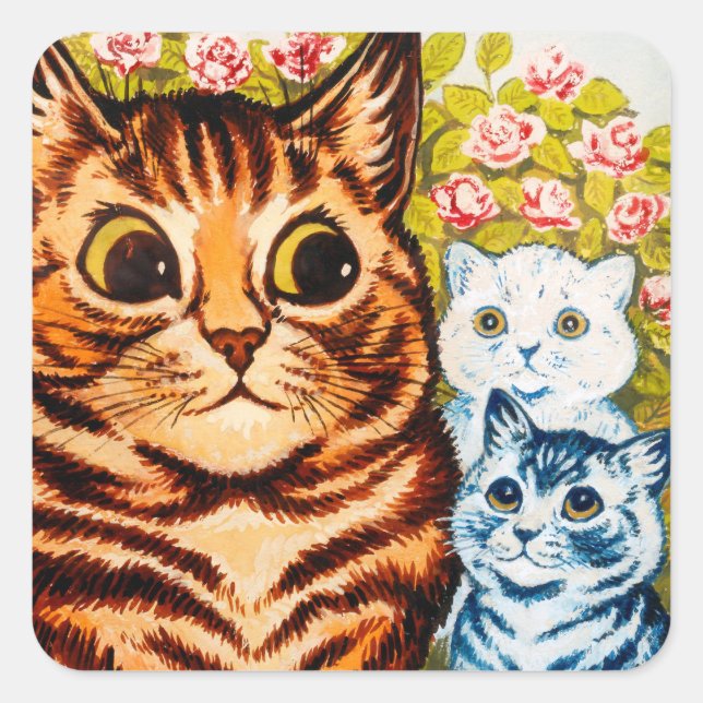 Gato y dos gatitos, por Louis Wain Pegatina Sheet (Anverso)