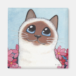 Gato y flores acentuados - imán de Birman del art