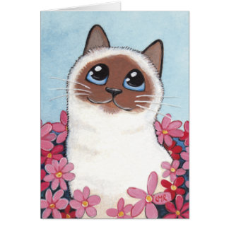 Gato y flores acentuados - tarjeta en blanco de