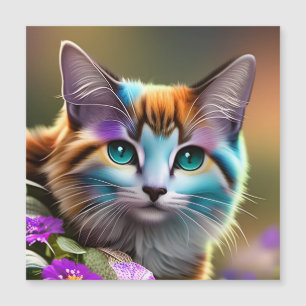 gato y flores de calico azul y óxido