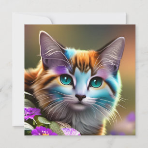 gato y flores de calico azul y óxido