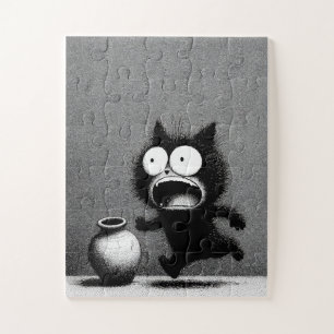 Gato y funda en pánico - Rompecabezas monocromo Pe