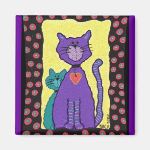 Gato y gatito púrpuras - imán
