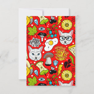 Gato y huevo en rojo