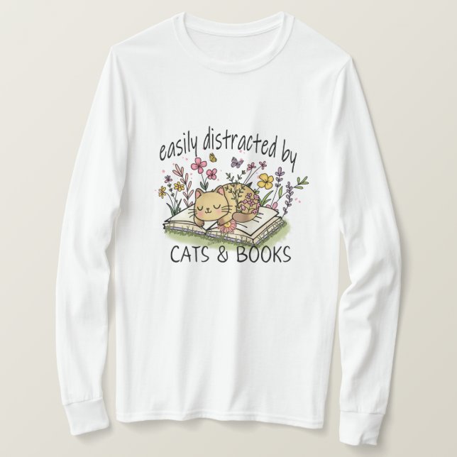 Gato y libros cortos y camiseta de gatos y libros  (Anverso del diseño)
