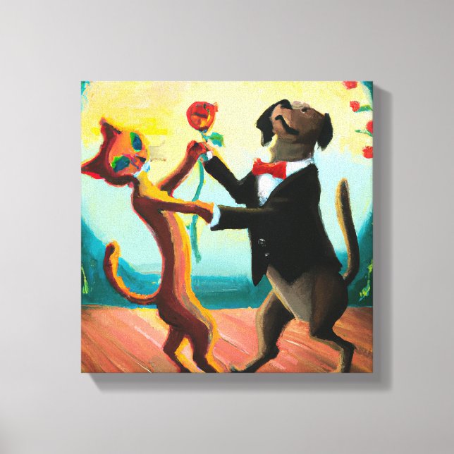 Gato y perro bailando tango en Dance Club, arte de (Anverso)