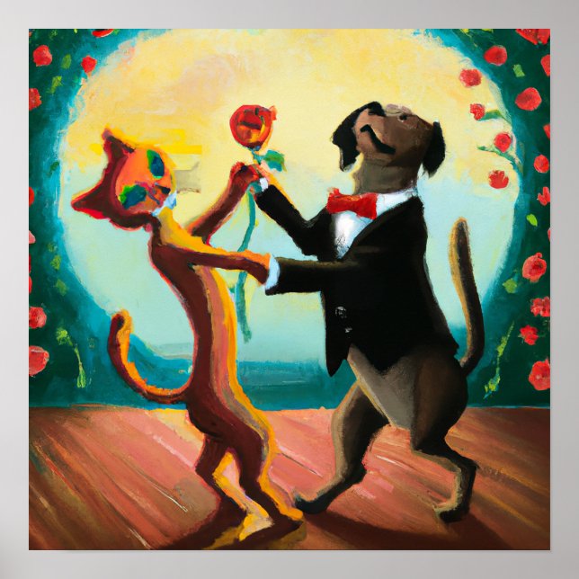 Gato y perro bailando tango en Dance Club, arte de (Frente)