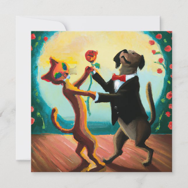 Gato y perro bailando tango en Dance Club, arte de (Anverso)