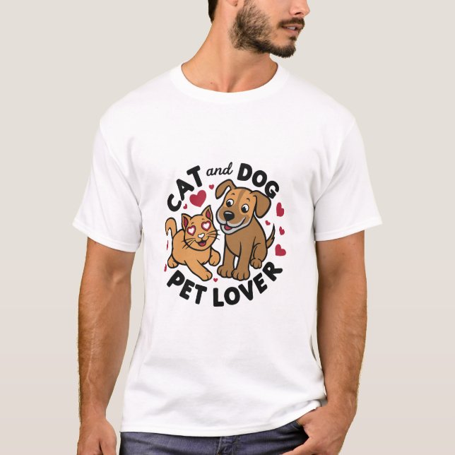Gato y perro - Camiseta Adorable para mascotas (Anverso)
