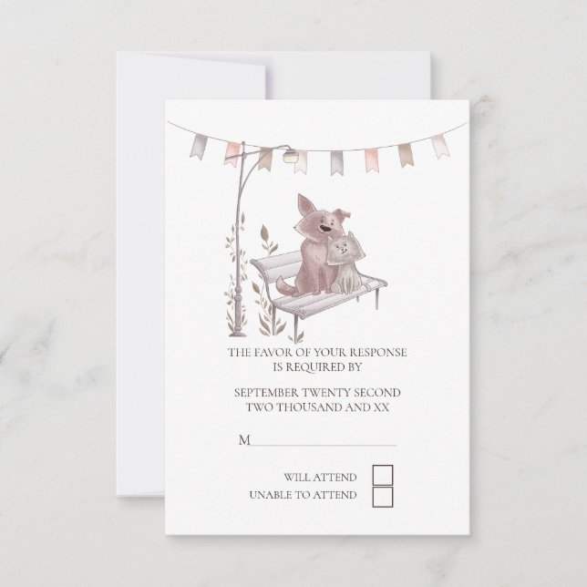 Gato y perro en el Boda de Park Bench RSVP (Anverso)
