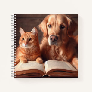 Gato y perro leyendo un libro
