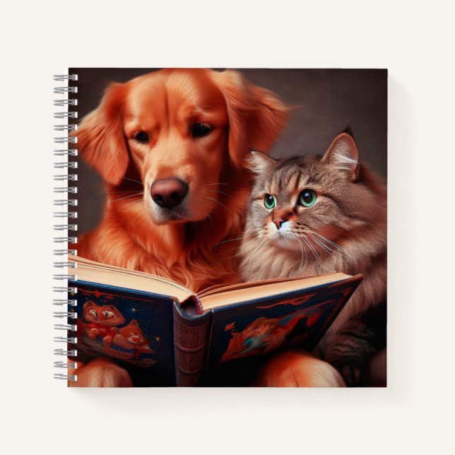 Gato y perro leyendo un libro (Anverso)