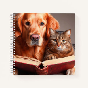 Gato y perro leyendo un libro
