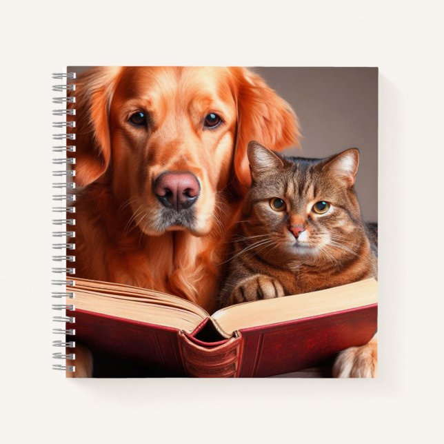 Gato y perro leyendo un libro (Anverso)