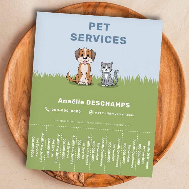 Gato y perro personalizado - Volante de tiras de l (Cartoon Cat & Dog - Pet Tear Off Strips Flyer)