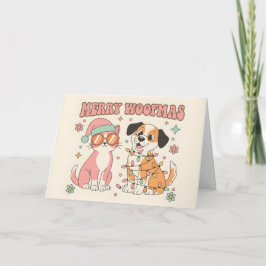 Gato y perro Retro Groovy Feliz Navidad