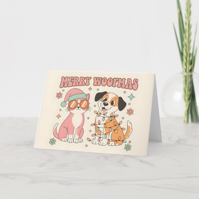 Gato y perro Retro Groovy Feliz Navidad (Anverso)