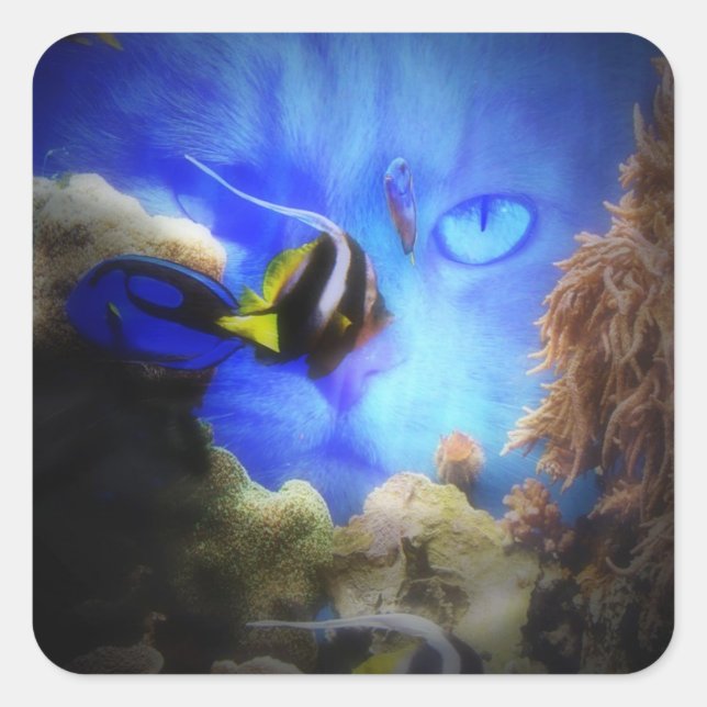 Gato y pescado lindo y gracioso Pegatina (Anverso)