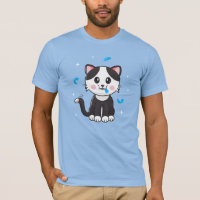 Gato y plumas / Camiseta azul