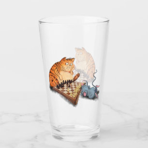 Gato y ratón jugando al ajedrez divertidos vidrios