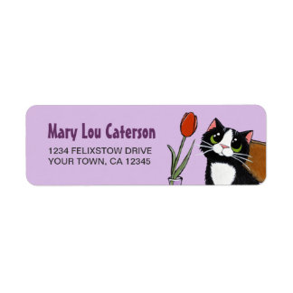 Gato y tulipán de Tuxedo | Etiqueta de dirección d