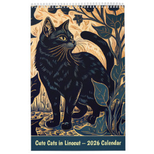 Gatos Adorables en Linóleo – Calendario 2026