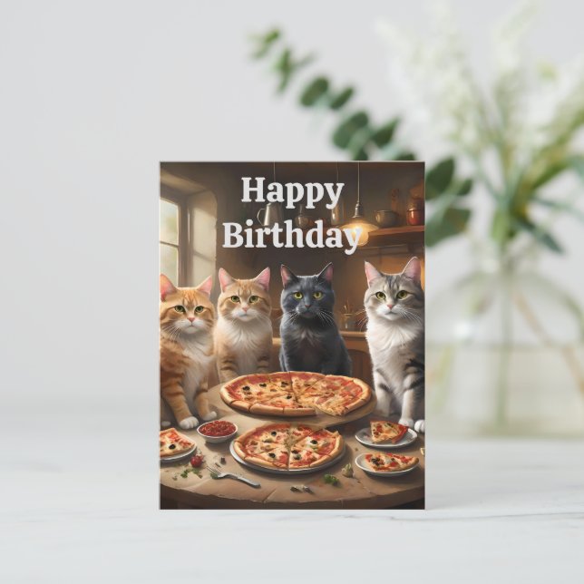 Gatos Amantes De La Pizza, Tarjeta De Cumpleaños (Anverso de pie)