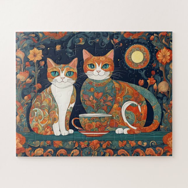 gatos café rompecabezas (Horizontal)
