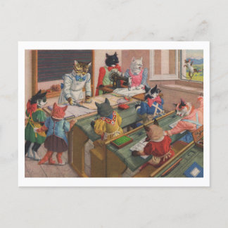 Gatos caóticos, clase de costura, postal Repro
