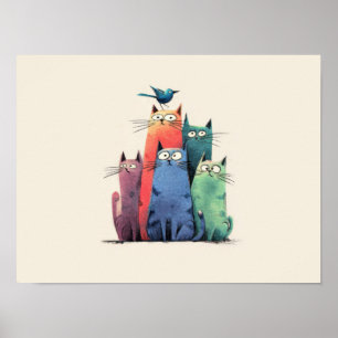 Gatos Coloridos Apilados – Arte de Gato Caprichoso