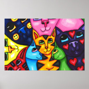 Gatos Coloridos Lindos Arte caprichosa Pintura ori