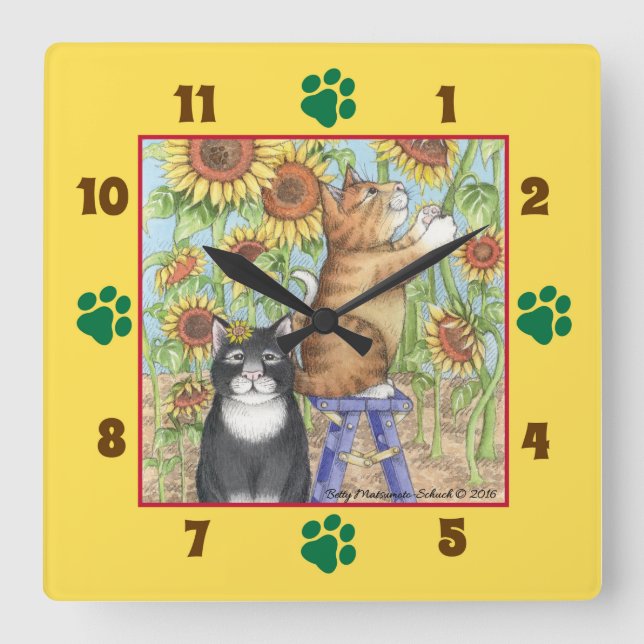 Gatos con el reloj de pared cuadrado de los (Anverso)